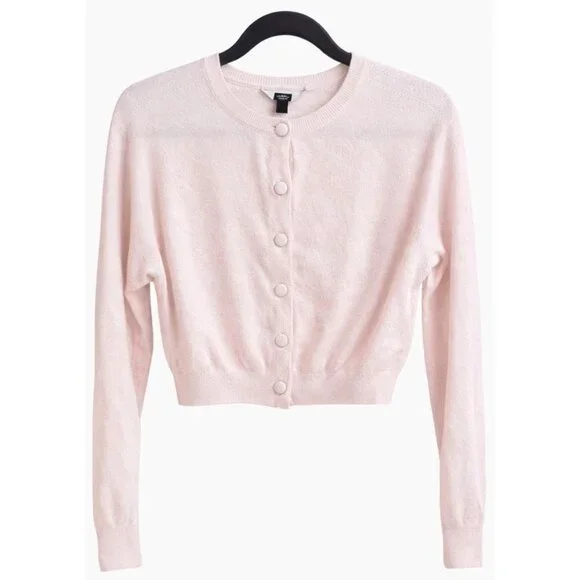 Aqua 100% Cashmere Crewneck Cardigan Cotton Candy Light Pink XS New With Tags - Picture 5 of 15